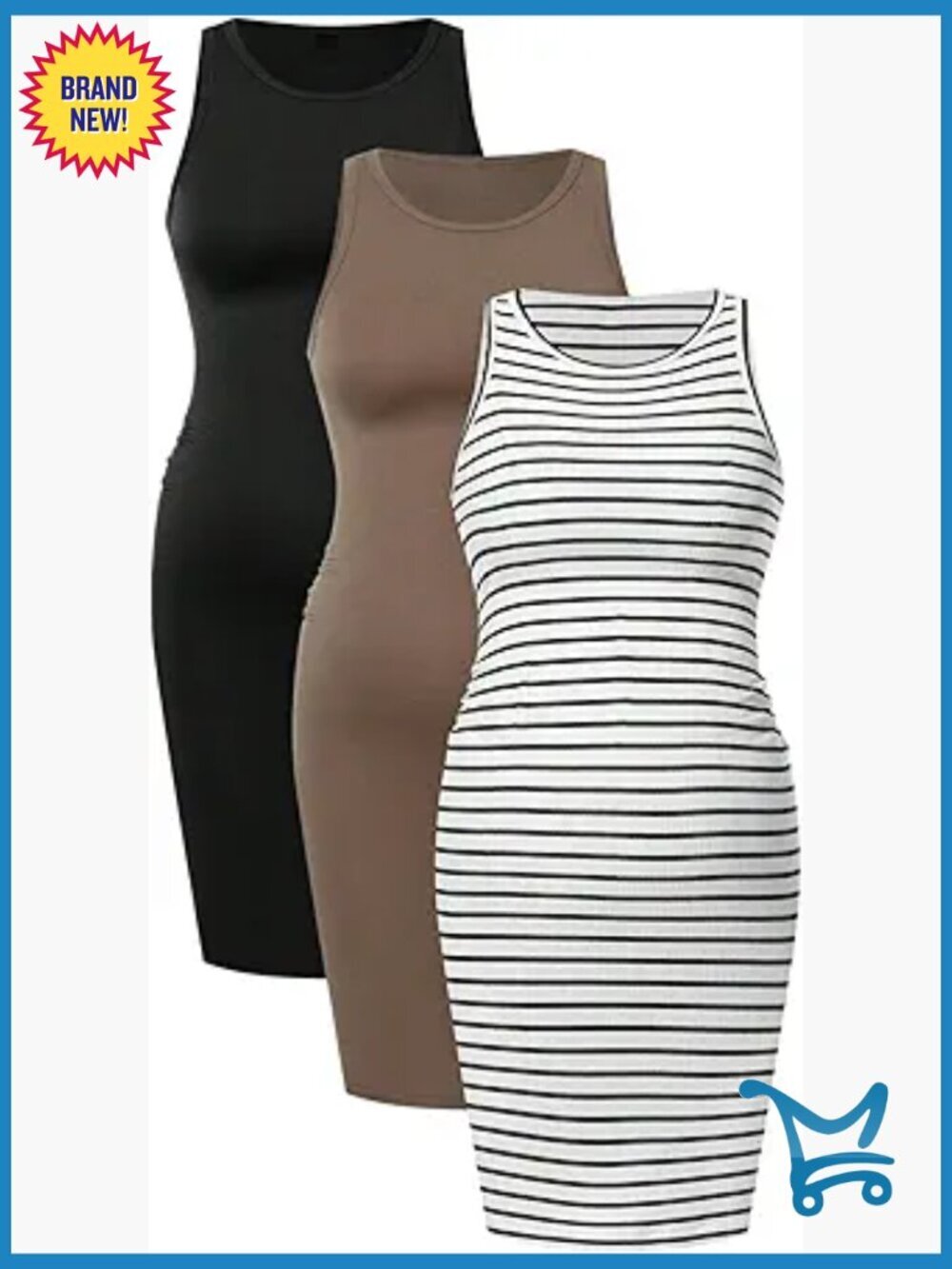 3 Pack Maternity Tank Dresses Sleeveless Bodycon Pregnancy Crew Neck